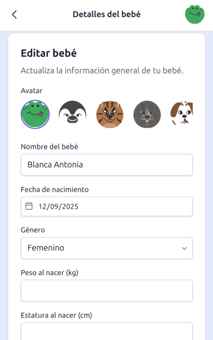 Registro del bebé